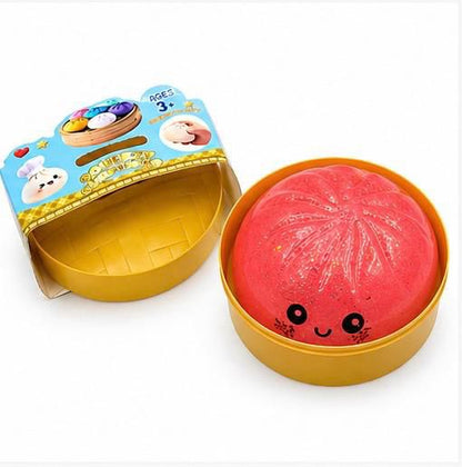 Glitter Dumpling Squishy Mystery Box, Surprise Fidget Set with Bamboo Steamer, Soft Squeeze Bun Kawaii Desk Pets for Office Stress Relief
