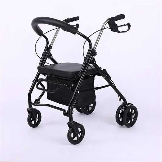 Steel Rollator Walker with Seat – Black Height Adjustable Walkers for Seniors with 6 inch Wheels