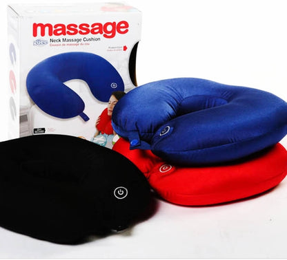وسادة رقبة للسفر على شكل حرف U من إسفنج الذاكرة الممتاز مع تدليك اهتزازي كهربائي