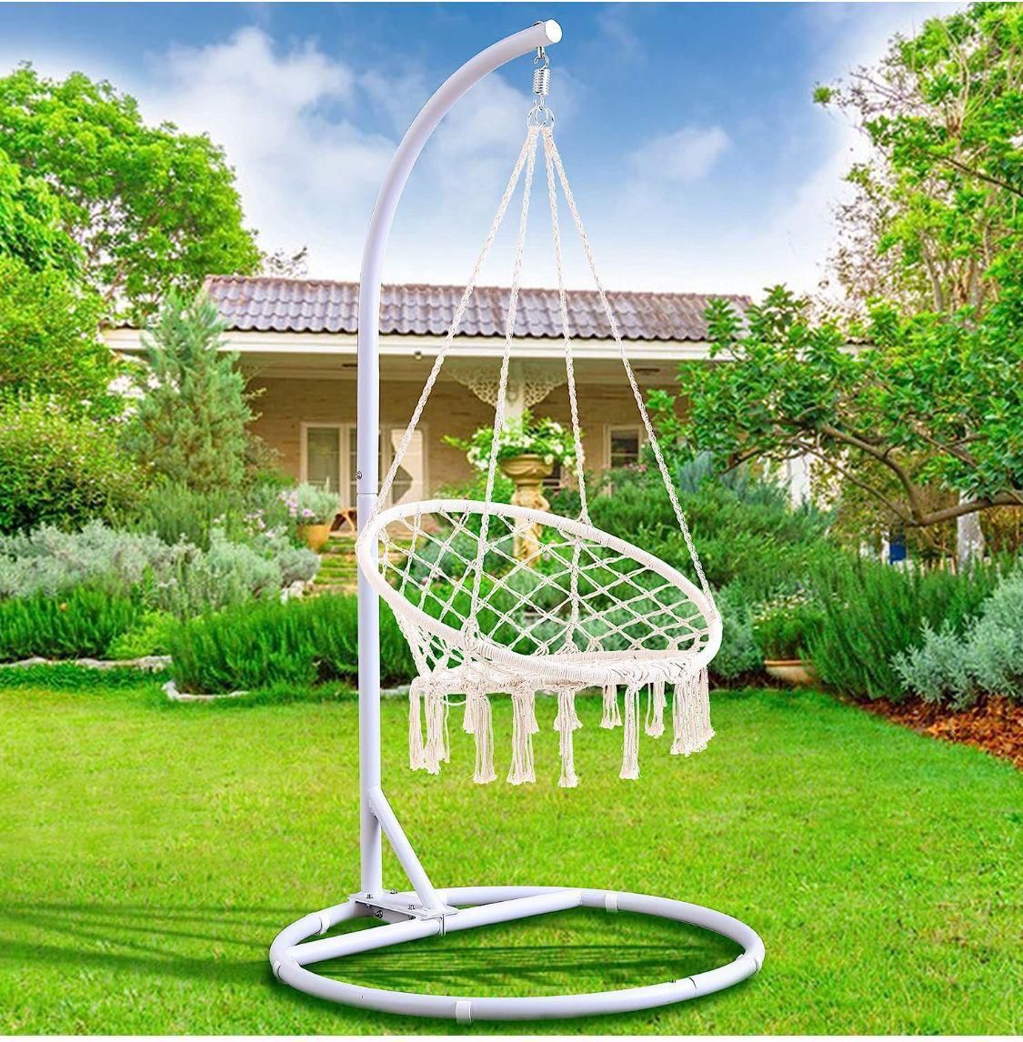 Heavy-Duty C-Frame Hanging Hammock Chair Stand with 360° Rotation
