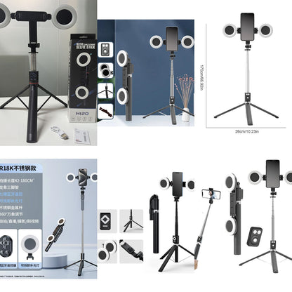 4-in-1 Ultra-Compact Selfie Stick Tripod with Dual LED Ring Lights - 170cm Extendable Portable Phone Stand