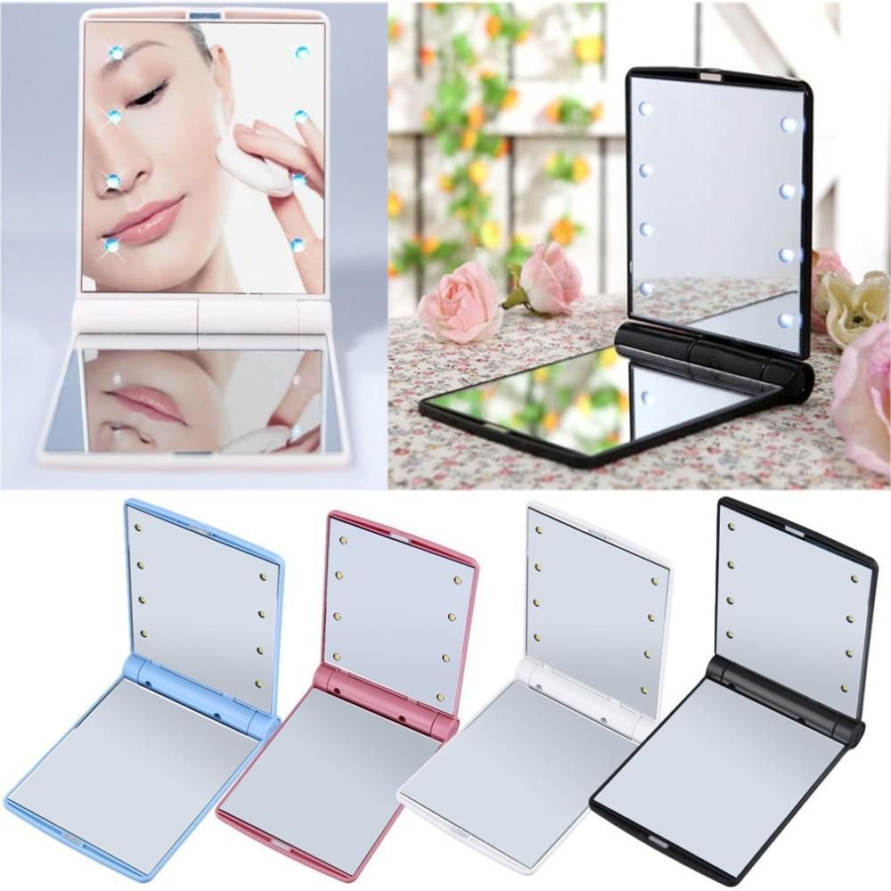 LED Compact Cosmetic Folding Mirror - Portable Illuminated Travel Makeup Mirror