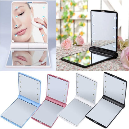 LED Compact Cosmetic Folding Mirror - Portable Illuminated Travel Makeup Mirror
