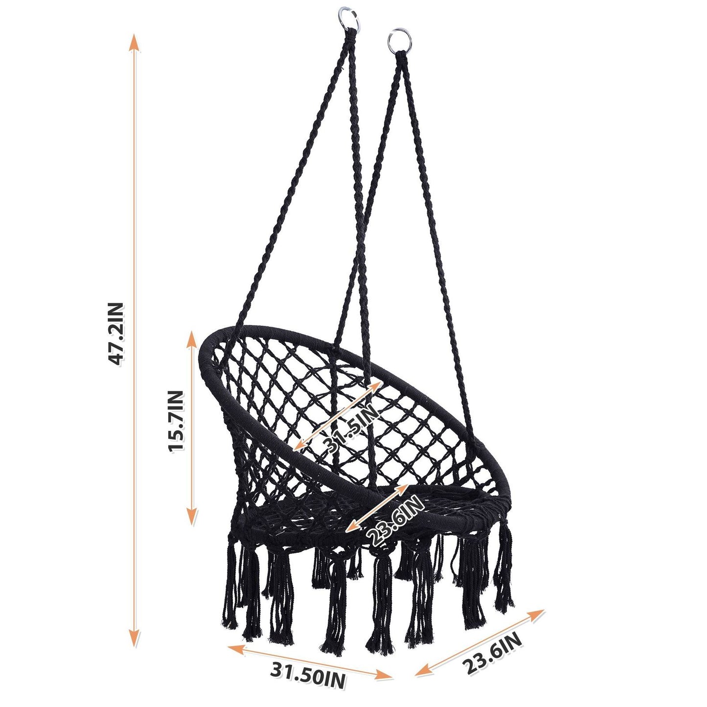 Premium Macrame Hammock Swing Chair with Round Cushion - Boho Indoor & Outdoor Hanging Seat