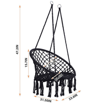 Premium Macrame Hammock Swing Chair with Round Cushion - Boho Indoor & Outdoor Hanging Seat