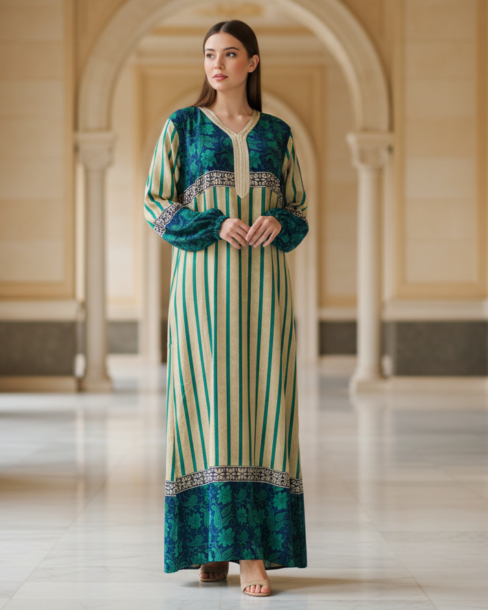 Navy Floral Embroidered Jalabiya Dress for Elegant Modest Occasion Wear
