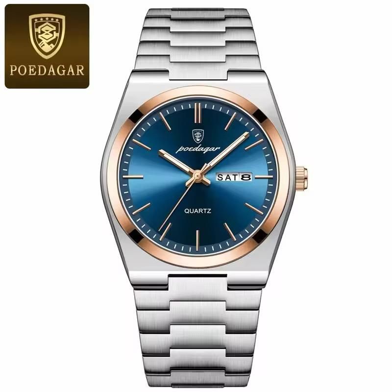 POEDAGAR Watch for Men Classic Dress Analog Quartz | Blue Dial