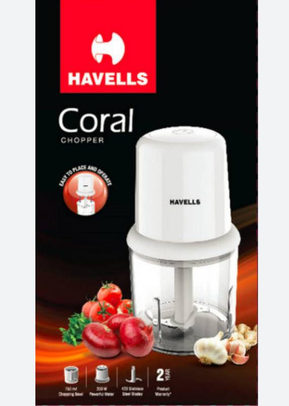 HAVELLS by Havells CORAL CHOPPER Vegetable Chopper  (1 N MOTOR UNIT , 1 N CHOPPING BOWL , 1 N BLADE , 1 N CHOPPER COVER & 1 N MANUAL)-KYAMSTORE