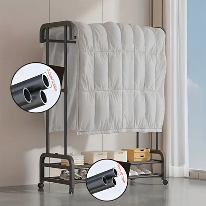 Double Rod Metal Clothes Rack with Storage Boxes for Shoes and Boots