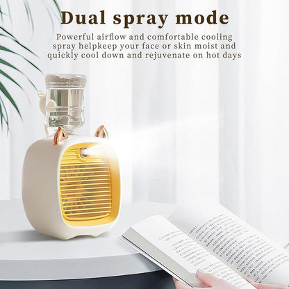 Cute Cat Ear Portable Mini Air Conditioner Fan with Dual Spray Humidifier & 3 Speeds