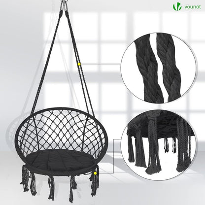 Premium Macrame Hammock Swing Chair with Round Cushion - Boho Indoor & Outdoor Hanging Seat