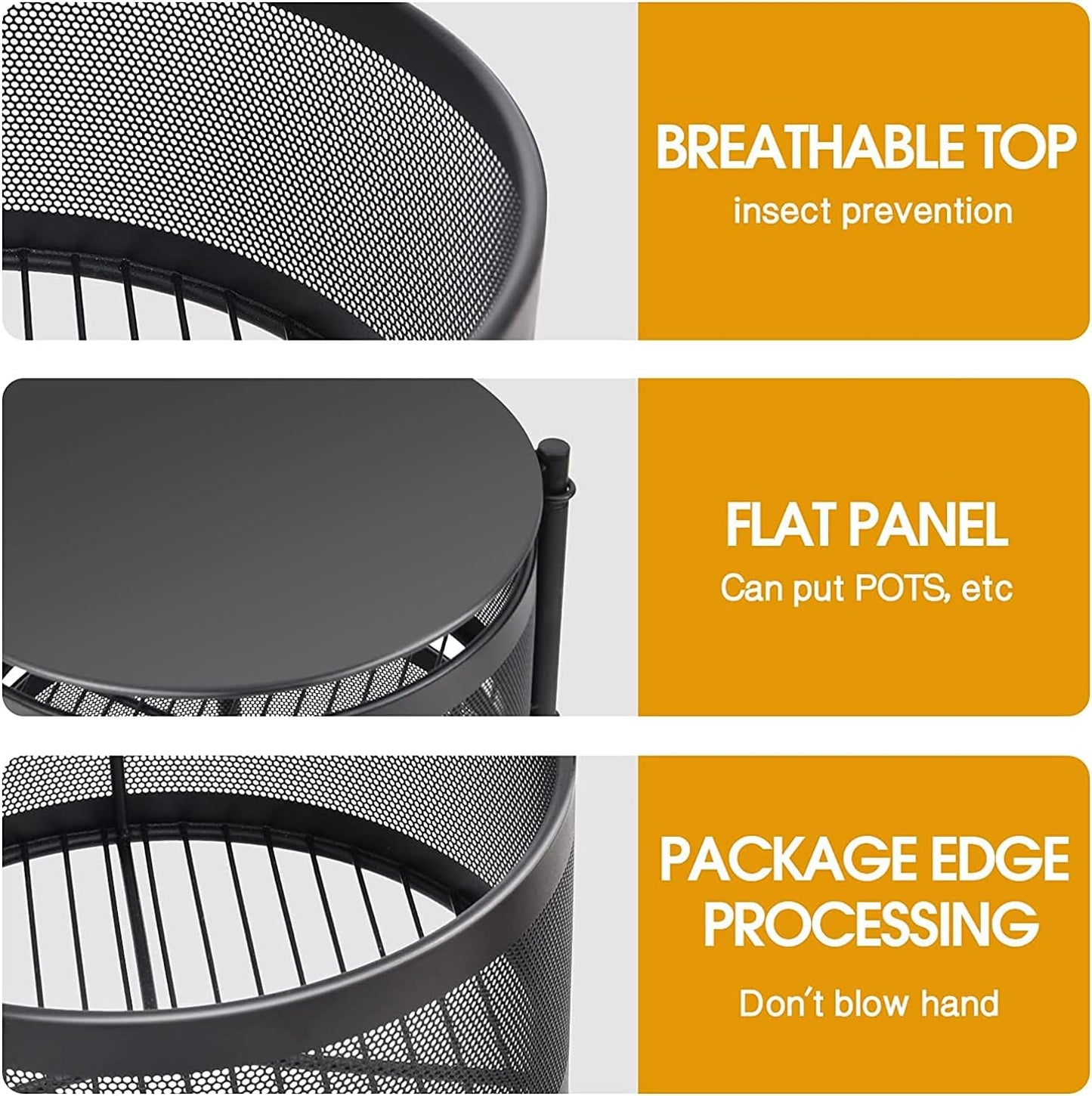 4-Tier Rotating Kitchen Storage Rack - Square Metal Organization Trolley with Wheels