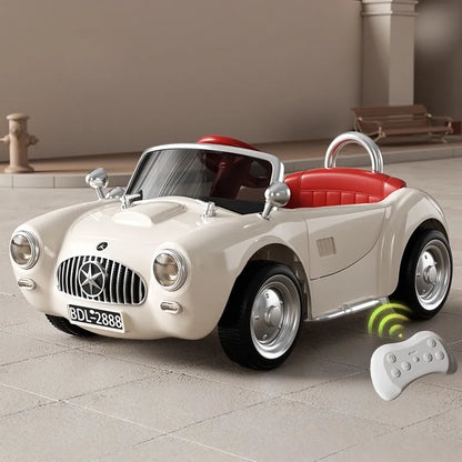 Retro Classic Electric Car for Kids, with Music, Suitable for Boys and Girls, Can Be Sat on, Remote Controlled, and Rechargeable.
