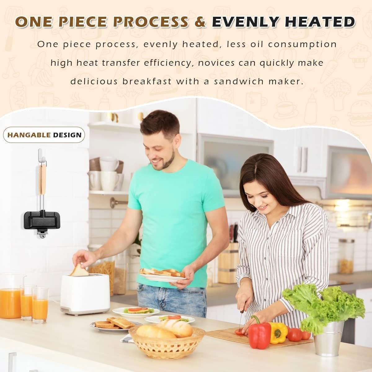 Premium Double-Sided Nonstick Sandwich Maker Pan – Aluminum Detachable Frying Skillet for Breakfast, Toast & Pancakes