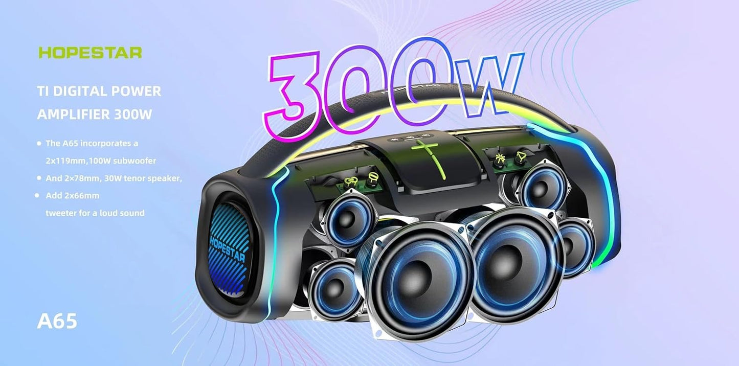 HOPESTAR A65 300W Portable Wireless Bluetooth Party Speaker with Microphone & 65W Fast Charge