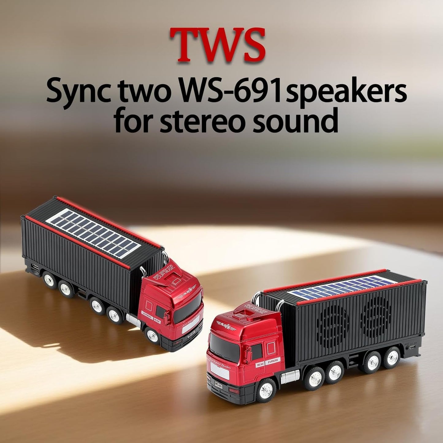 WSTER WS-691 Solar Powered Bluetooth Speaker - Retro Truck Design Portable Wireless Speaker with TWS, FM Radio & USB