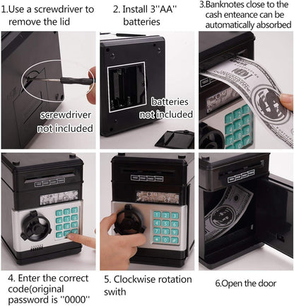 Premium Electronic Mini ATM Piggy Bank for Kids and Adults - Smart Password Safe
