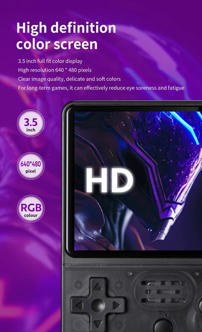 R36HD Retro Handheld Game Console - 3.5-Inch IPS Screen, 64-Bit Quad-Core, 15,000+ Built-in Games with HDMI Output