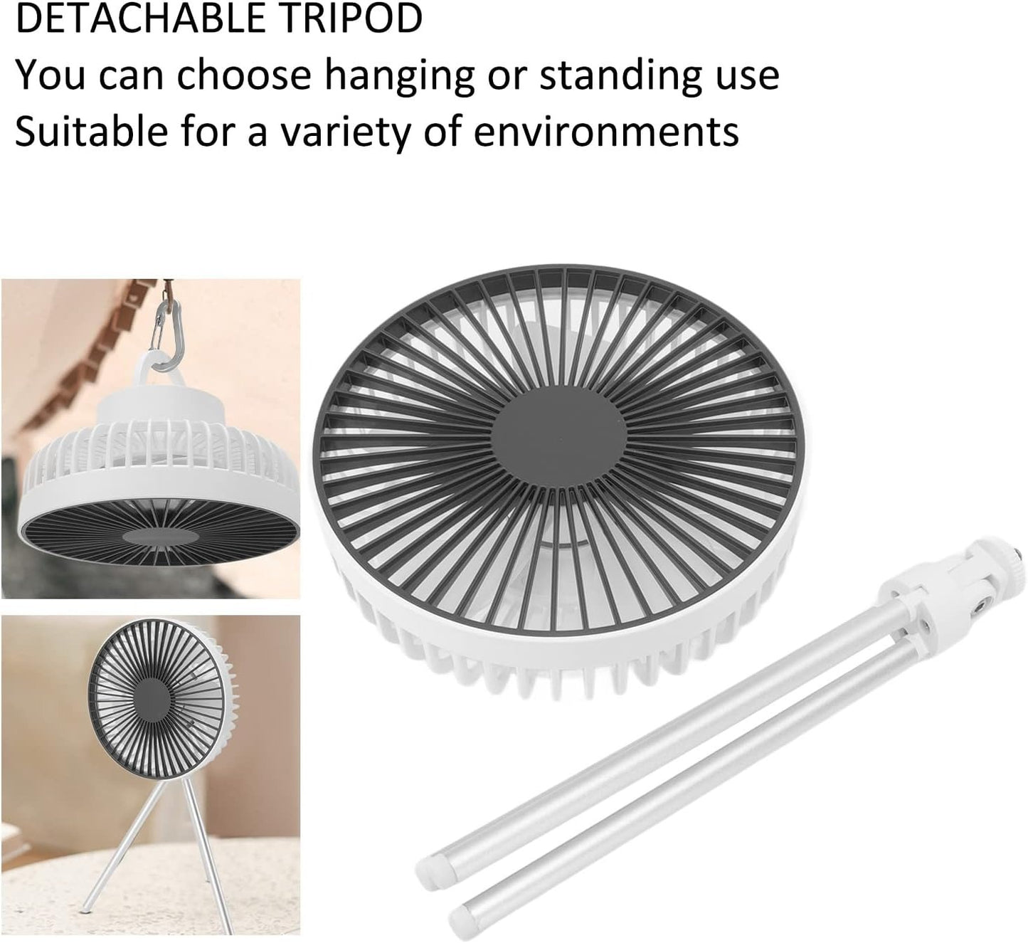 Portable 2-in-1 Tripod Stand & Hanging Camping Fan - USB Rechargeable 4000mAh Travel Desk Fan