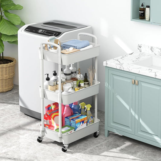 3-Tier Rolling Utility Cart with Wheels – Multi-Functional Mobile Storage Organizer