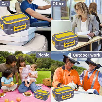 60W Electric Lunch Box Food Heater - 1.5L 3-Compartment Stainless Steel Portable Warmer for Car & Office