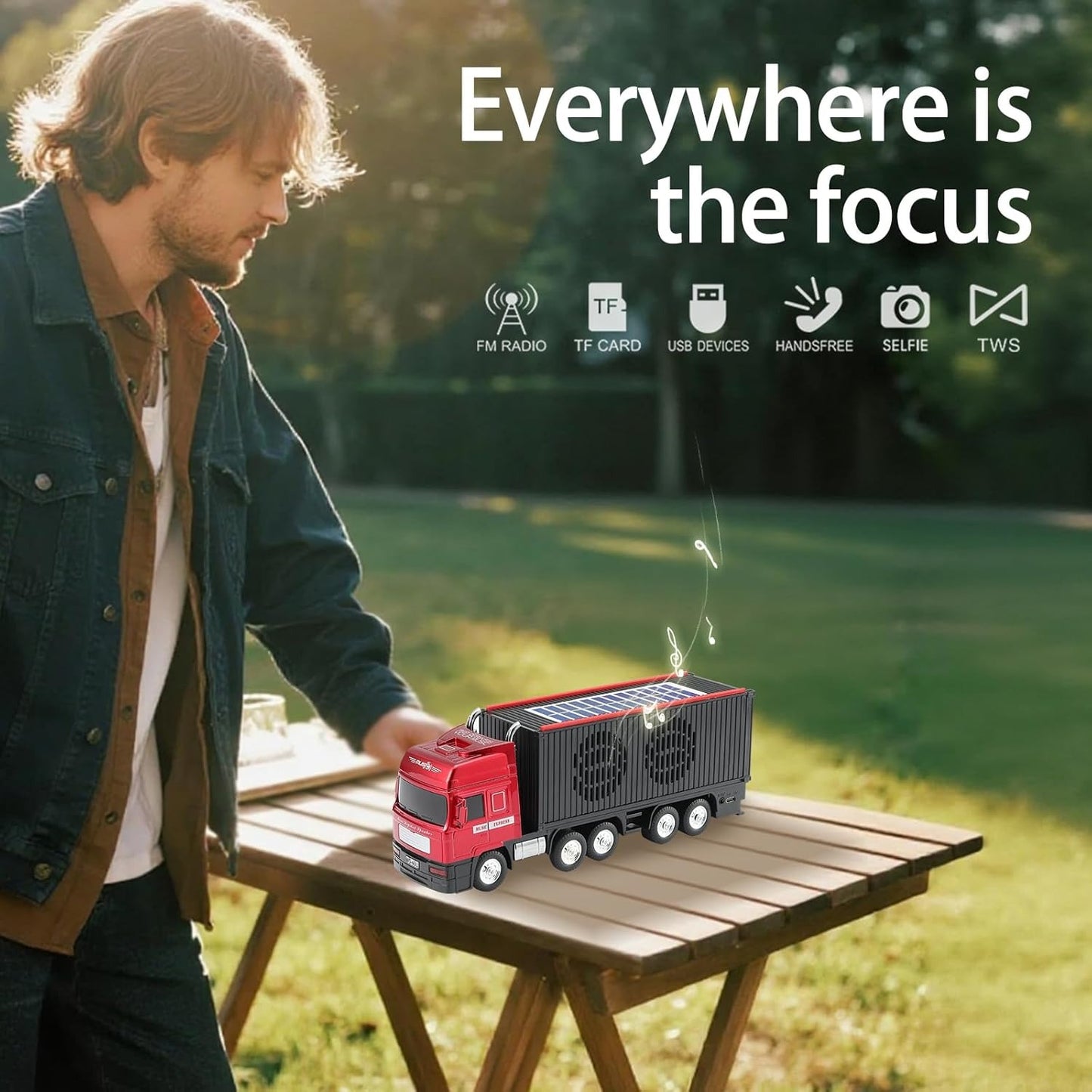 WSTER WS-691 Solar Powered Bluetooth Speaker - Retro Truck Design Portable Wireless Speaker with TWS, FM Radio & USB