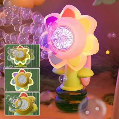 Automatic Sunflower Bubble Machine Toy - LED Rechargeable Bubble Maker with One-Click Swing