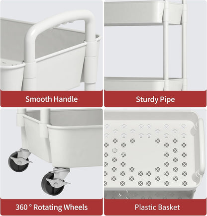 3-Tier Rolling Utility Cart with Wheels – Multi-Functional Mobile Storage Organizer