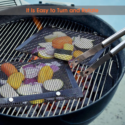 Reusable Non-Stick BBQ Mesh Grilling Bags with Snap Closures - Heat Resistant Outdoor Barbecue Accessories