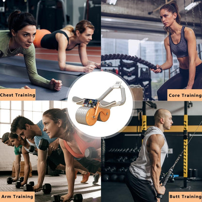 Automatic Rebound Ab Roller Wheel with Elbow Support - Double Wheel Core Trainer with Timer & Phone Holder