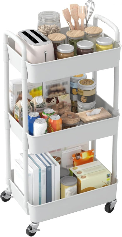 3-Tier Rolling Utility Cart with Wheels – Multi-Functional Mobile Storage Organizer