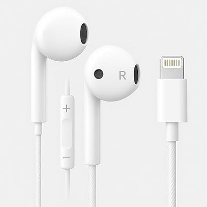 Premium Wired Lightning Earphones with Built-In Microphone and Remote - High-Fidelity Audio for iOS Devices