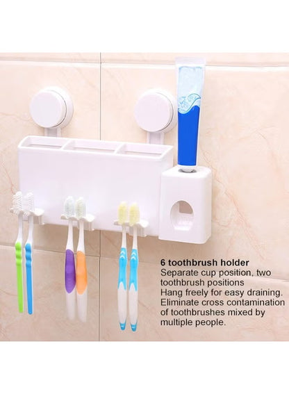 Wall-Mounted Family Toothbrush Holder & Organizer with Automatic Toothpaste Dispenser
