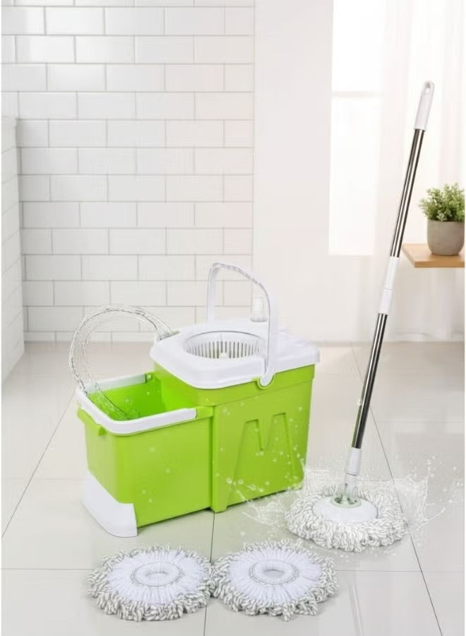 Heavy-Duty 12L Spin Mop and Dual-Chamber Bucket System with Wringer - Hands-Free Microfiber Floor Cleaning Kit (Green)
