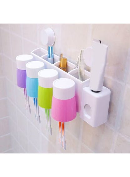 Wall-Mounted Family Toothbrush Holder & Organizer with Automatic Toothpaste Dispenser