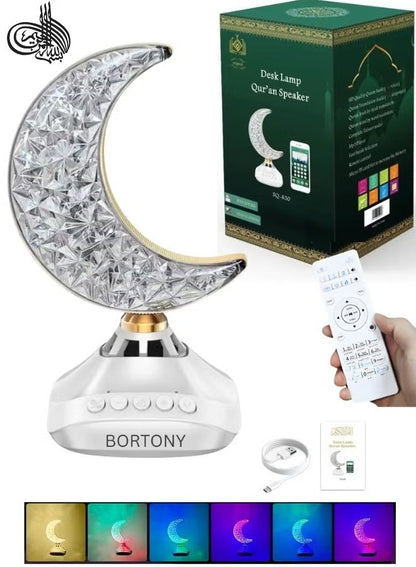 Crescent Moon Desk Lamp Quran Speaker - Multicolor LED Night Light with Bluetooth & Remote Control
