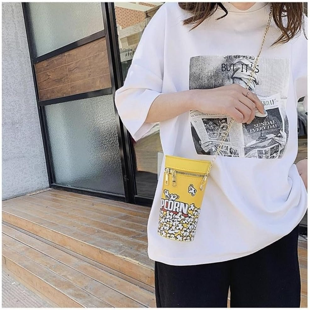 Novelty Popcorn Bucket Crossbody Bag with Chain Strap