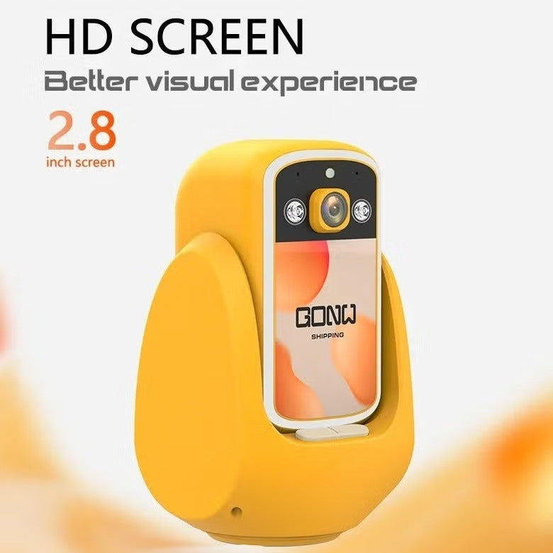 Yellow device with a 2.8-inch screen on a white background