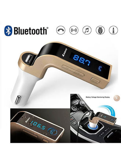 CARG7 Wireless Bluetooth FM Transmitter Car Charger with USB Port & Hands-Free Calling