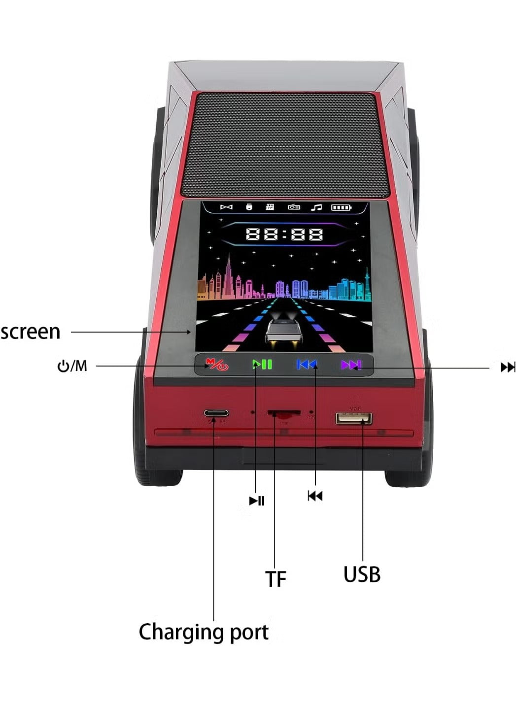 WS-580 Cybertruck Styled Wireless Bluetooth Speaker with LED Display, TWS Pairing & RGB Lights