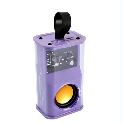 C2 Mini Portable Wireless Bluetooth Speaker with Transparent Cyberpunk Design, RGB LED Atmosphere Lights, and 360-Degree Surround Sound