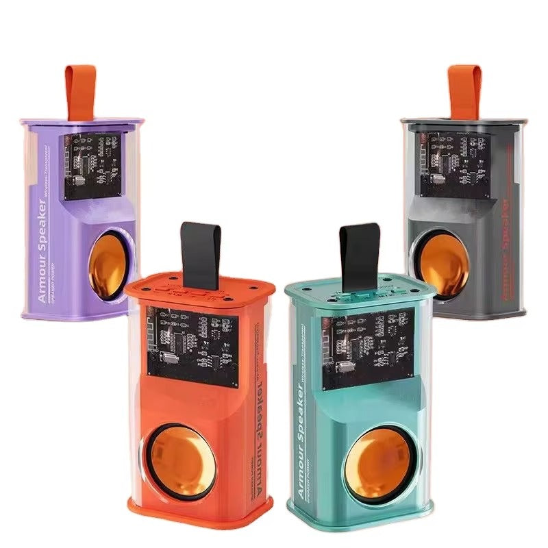 C2 Mini Portable Wireless Bluetooth Speaker with Transparent Cyberpunk Design, RGB LED Atmosphere Lights, and 360-Degree Surround Sound