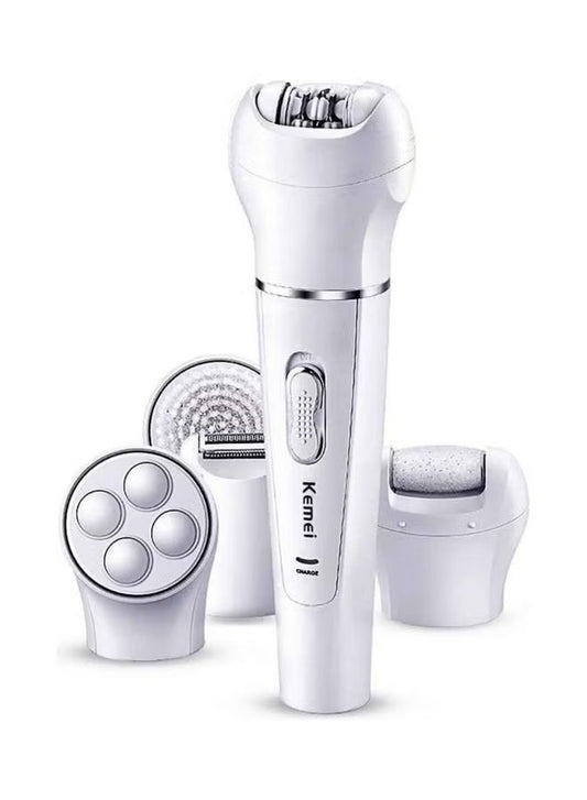 Premium 5-in-1 Women's Painless Hair Removal Epilator, Shaving Machine & Trimmer Kit - White