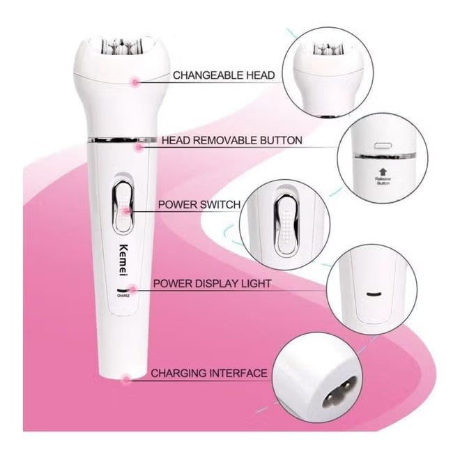Premium 5-in-1 Women's Painless Hair Removal Epilator, Shaving Machine & Trimmer Kit - White