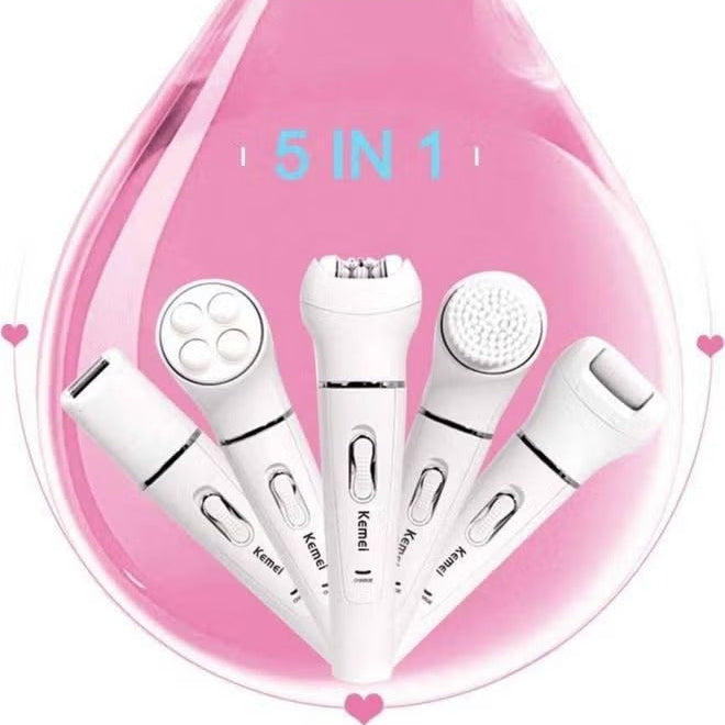 Premium 5-in-1 Women's Painless Hair Removal Epilator, Shaving Machine & Trimmer Kit - White