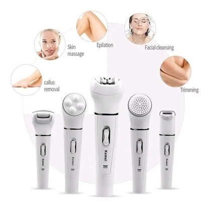 Premium 5-in-1 Women's Painless Hair Removal Epilator, Shaving Machine & Trimmer Kit - White