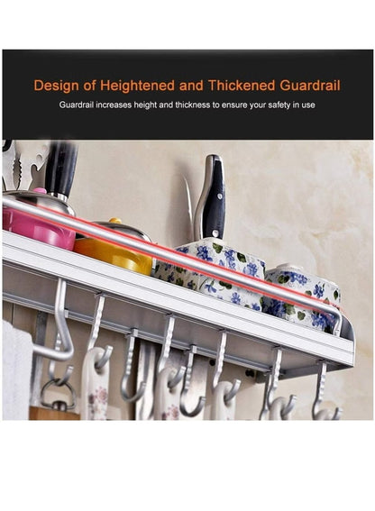 Punch-Free Multi-Function Aluminum Kitchen Organizer Rack - 80cm Wall Mounted Spice Shelf, Utensil Holder & Knife Block