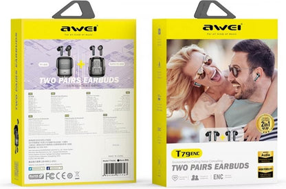 Awei T79 ENC 2-in-1 True Wireless Bluetooth 5.3 Earbuds with LED Charging Case - Black