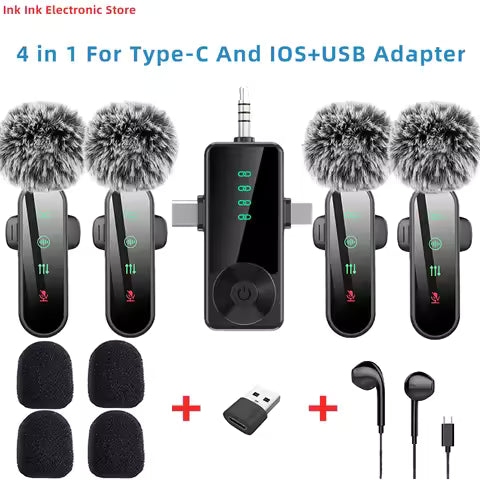 K35 Pro Wireless Lavalier Microphone System - 4-in-1 Clip-On Lapel Mic for iPhone, Android, PC & Cameras