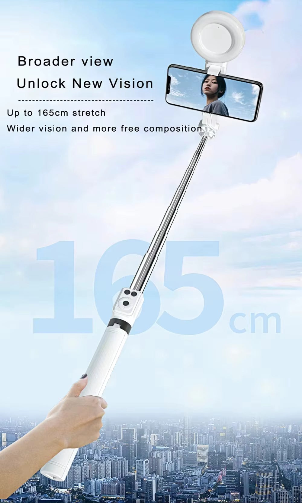 4-in-1 Ultra-Compact Selfie Stick Tripod with Dual LED Ring Lights - 170cm Extendable Portable Phone Stand